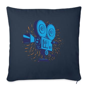 Caméra rétro de cinéma - Housse de coussin décorative 45 x 45 cm - bleu marine - Devant