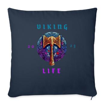 Hache viking avec inscription « Viking Life » (2023) - Housse de coussin décorative 45 x 45 cm - bleu marine - Devant