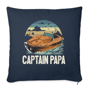 Captain Papa Pontoon King Motorboat Propriétaire - Housse de coussin décorative 45 x 45 cm - bleu marine - Devant
