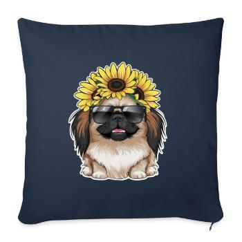 Summery sunflower motif with sweet Pekingese. - Sofa pillowcase 17,3'' x 17,3'' (45 x 45 cm) - navy - Front