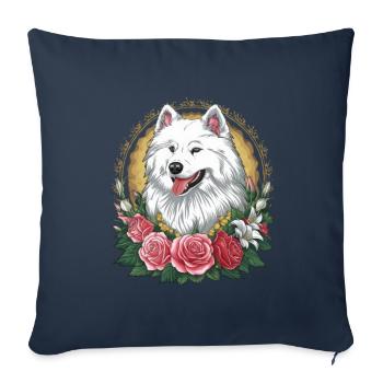 Süßer Samojede Spitz mit Rosen und Lillien - Sofakissenbezug 45 x 45 cm - Navy - Vorne