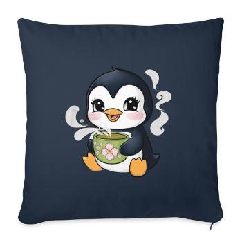 Cartoon kawaii penguin with green tea - Sofa pillowcase 17,3'' x 17,3'' (45 x 45 cm) - navy - Front