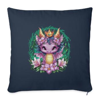 Drache mit Krone und farbenfrohen Blumen - Sofakissenbezug 45 x 45 cm - Navy - Vorne