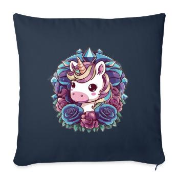 Kawaii Einhorn mit Rosen - Sofakissenbezug 45 x 45 cm - Navy - Vorne
