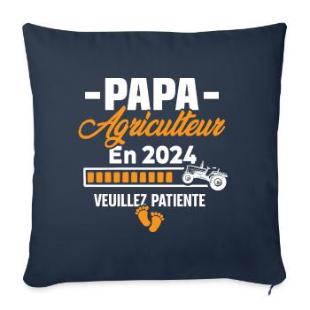 2024 Papa Agriculteur Agriculture Bébé Naissance - Housse de coussin décorative 45 x 45 cm - bleu marine - Devant