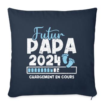 Futur papa 2024 chargement en cours - Housse de coussin décorative 45 x 45 cm - bleu marine - Devant