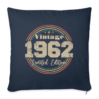 1962 Anniversaire Vintage Rétro Né En - 1962 - Housse de coussin décorative 45 x 45 cm - bleu marine - Devant