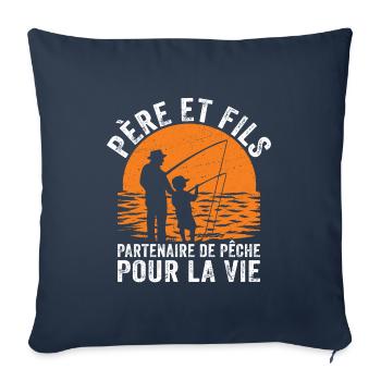 Père et fils partenaire de pêche pour la vie - Housse de coussin décorative 45 x 45 cm - bleu marine - Devant