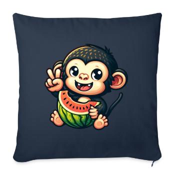 Chimpanzé à la pastèque et melon miel - Housse de coussin décorative 45 x 45 cm - bleu marine - Devant