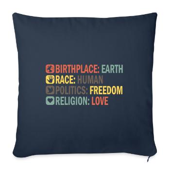 Lieu de naissance Earth Race Human Anti Racism - Housse de coussin décorative 45 x 45 cm - bleu marine - Devant