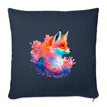 Red Fox Flowers Fox Head - Housse de coussin décorative 45 x 45 cm - bleu marine - Devant