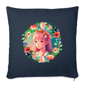 Anime Manga Kpop Girl in Garden - Sofa pillowcase 17,3'' x 17,3'' (45 x 45 cm) - navy - Front