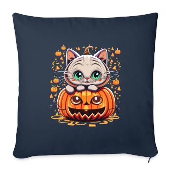 Chat doux à la citrouille - Housse de coussin décorative 45 x 45 cm - bleu marine - Devant