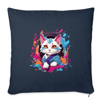 chat coloré - Housse de coussin décorative 45 x 45 cm - bleu marine - Devant