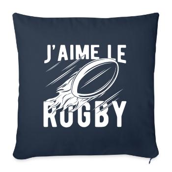 tee shirt rugby, j'aime le rugby humour cadeau - Housse de coussin décorative 45 x 45 cm - bleu marine - Devant