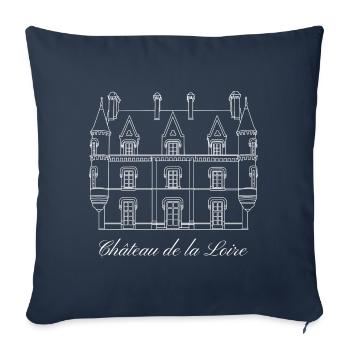 Château de la Loire France - Blanc - Housse de coussin décorative 45 x 45 cm - bleu marine - Devant