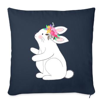 Kleine Hase mit Blumen - Sofakissenbezug 45 x 45 cm - Navy - Vorne