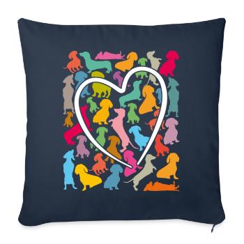 beaucoup de teckels colorés et de grands cœurs - Housse de coussin décorative 45 x 45 cm - bleu marine - Devant