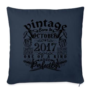 Anniversaire 2017 Octobre 2017 né en October 2017 - Housse de coussin décorative 45 x 45 cm - bleu marine - Devant