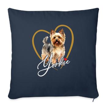 Yorkshire Terrier chiot Yorkie dans un cadre de coeur - Housse de coussin décorative 45 x 45 cm - bleu marine - Devant