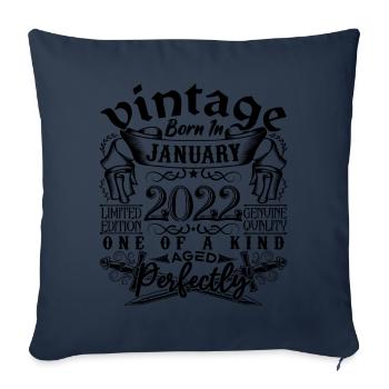 Anniversaire 2022 Janvier 2022 né en Janvier - Housse de coussin décorative 45 x 45 cm - bleu marine - Devant