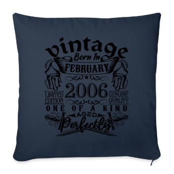 Anniversaire 2006 Février 2006 né en Février - Housse de coussin décorative 45 x 45 cm - bleu marine - Devant