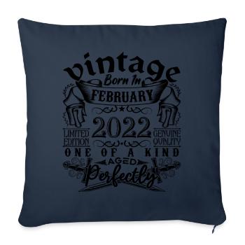 Anniversaire 2022 Février 2022 né en Février - Housse de coussin décorative 45 x 45 cm - bleu marine - Devant