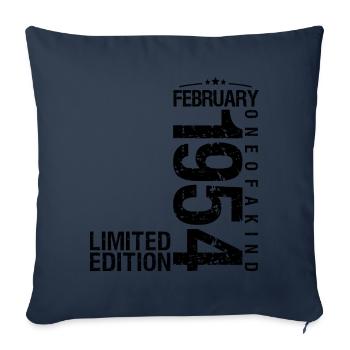 QM9Anniversaire Février 1954 Février né en Février - Housse de coussin décorative 45 x 45 cm - bleu marine - Devant