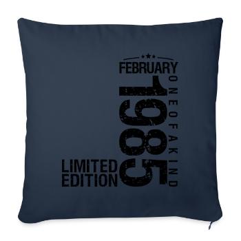 Anniversaire Février 1985 Février né en January - Housse de coussin décorative 45 x 45 cm - bleu marine - Devant