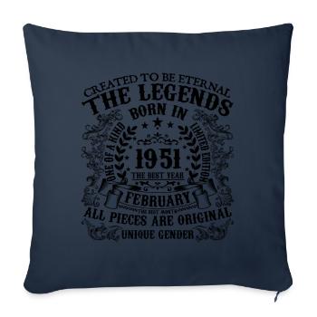 Anniversaire 1951 Février 1951 né en Février 1951 - Housse de coussin décorative 45 x 45 cm - bleu marine - Devant
