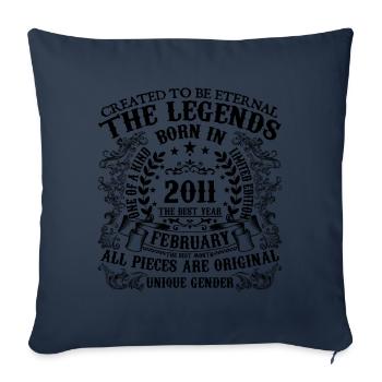 Anniversaire 2011 Février 2011 né en Février 2011 - Housse de coussin décorative 45 x 45 cm - bleu marine - Devant