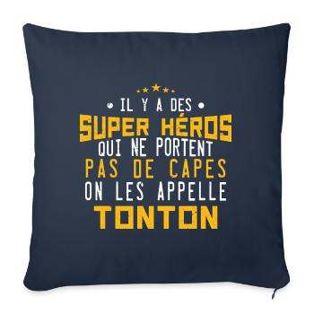 il y a des super-héros ... tonton - Housse de coussin décorative 45 x 45 cm - bleu marine - Devant
