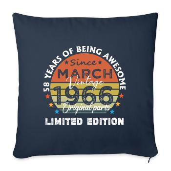 58 Jahre alt Baujahr 1966 Jahrgang März 1966 - Sofakissenbezug 45 x 45 cm - Navy - Vorne