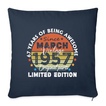 67 Jahre alt Baujahr 1957 Jahrgang März 1957 - Sofakissenbezug 45 x 45 cm - Navy - Vorne