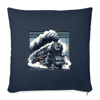 La puissance de la vapeur - Graphique d’une locomotive à vapeur - Housse de coussin décorative 45 x 45 cm - bleu marine - Devant