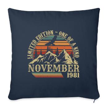 Né en Novembre 1981 - Anniversaire Novembre 1981 - Housse de coussin décorative 45 x 45 cm - bleu marine - Devant