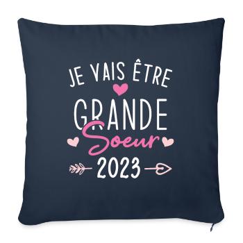 Je Vais Être Grande Sœur 2023 - Housse de coussin décorative 45 x 45 cm - bleu marine - Devant