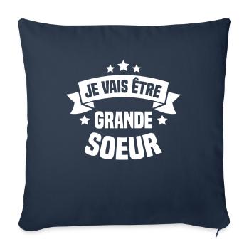 Je vais être grande sœur, Future grande soeur - Housse de coussin décorative 45 x 45 cm - bleu marine - Devant