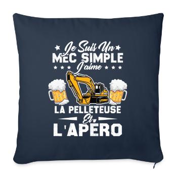 Un Mec Simple J'aime La Pelleteuse Et L'apéro - Housse de coussin décorative 45 x 45 cm - bleu marine - Devant
