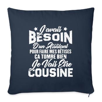 Je vais être cousine, Cadeau pour future cousine - Housse de coussin décorative 45 x 45 cm - bleu marine - Devant
