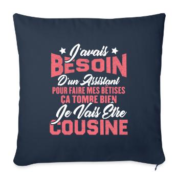 Je vais être cousine, Cadeau pour future cousine - Housse de coussin décorative 45 x 45 cm - bleu marine - Devant