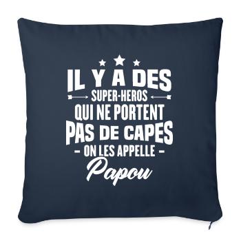 Papou super héros cadeau grand-père - Housse de coussin décorative 45 x 45 cm - bleu marine - Devant