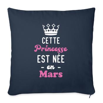 Cette princesse est née en mars - Housse de coussin décorative 45 x 45 cm - bleu marine - Devant