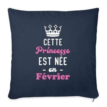 Cette princesse est née en février - Housse de coussin décorative 45 x 45 cm - bleu marine - Devant