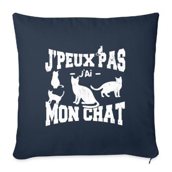 J'Peux Pas J'ai Mon Chat - Housse de coussin décorative 45 x 45 cm - bleu marine - Devant