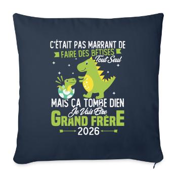 Je vais être grand frère 2026 / Cadeau grand frère - Housse de coussin décorative 45 x 45 cm - bleu marine - Devant