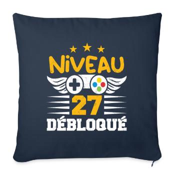 Niveau 27 Débloqué, cadeau de joueur - Housse de coussin décorative 45 x 45 cm - bleu marine - Devant