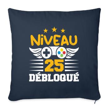 Niveau 25 Débloqué, cadeau de joueur - Housse de coussin décorative 45 x 45 cm - bleu marine - Devant