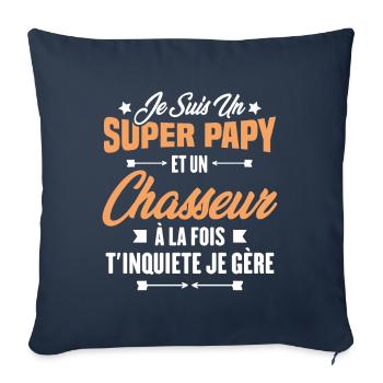Je suis un super papy et un chasseur, Cadeau papy - Housse de coussin décorative 45 x 45 cm - bleu marine - Devant