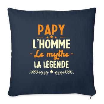 Papy l'homme le mythe la légende humour cadeau - Housse de coussin décorative 45 x 45 cm - bleu marine - Devant